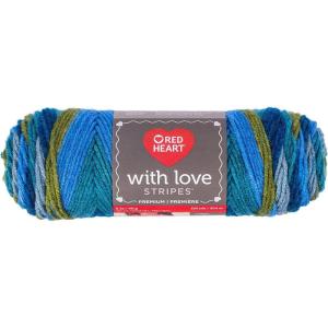 imageRed Heart With Love Yarn Metallic  RoyalStripe  Rainforest Stripe
