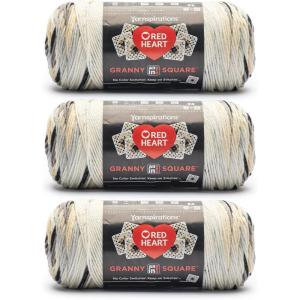 imageRed Heart All in One Granny Square Soft White  Green Scream Yarn  3 Pack of 250g88oz  100 Acrylic  4 Worsted Medium  381m417Yards  for Knitting Crochet and AmigurumiSoft White