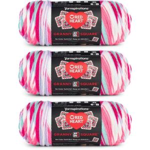 imageRed Heart All in One Granny Square Soft White  Green Scream Yarn  3 Pack of 250g88oz  100 Acrylic  4 Worsted Medium  381m417Yards  for Knitting Crochet and AmigurumiPink Punch