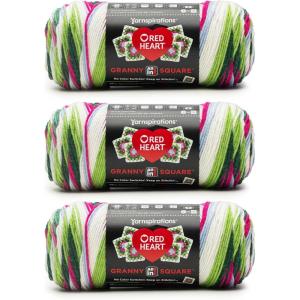 imageRed Heart All in One Granny Square Soft White  Green Scream Yarn  3 Pack of 250g88oz  100 Acrylic  4 Worsted Medium  381m417Yards  for Knitting Crochet and AmigurumiWatermelon