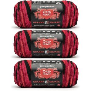 imageRed Heart All in One Granny Square Soft White  Green Scream Yarn  3 Pack of 250g88oz  100 Acrylic  4 Worsted Medium  381m417Yards  for Knitting Crochet and AmigurumiRuby Red