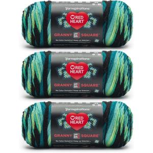 imageRed Heart All in One Granny Square Soft White  Green Scream Yarn  3 Pack of 250g88oz  100 Acrylic  4 Worsted Medium  381m417Yards  for Knitting Crochet and AmigurumiCyber Leaf