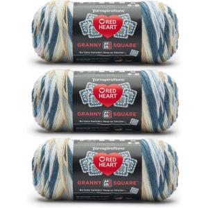imageRed Heart All in One Granny Square Soft White  Green Scream Yarn  3 Pack of 250g88oz  100 Acrylic  4 Worsted Medium  381m417Yards  for Knitting Crochet and AmigurumiSoft Sky