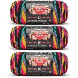 imageRed Heart All in One Granny Square Soft White  Green Scream Yarn  3 Pack of 250g88oz  100 Acrylic  4 Worsted Medium  381m417Yards  for Knitting Crochet and AmigurumiRad Party