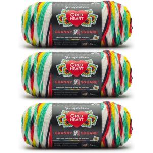 imageRed Heart All in One Granny Square Soft White  Green Scream Yarn  3 Pack of 250g88oz  100 Acrylic  4 Worsted Medium  381m417Yards  for Knitting Crochet and AmigurumiGreen Scream
