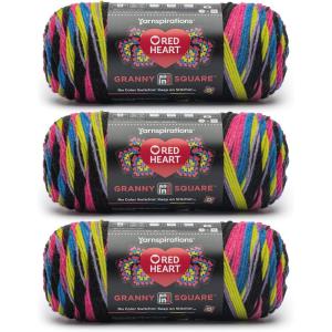 imageRed Heart All in One Granny Square Soft White  Green Scream Yarn  3 Pack of 250g88oz  100 Acrylic  4 Worsted Medium  381m417Yards  for Knitting Crochet and AmigurumiNeon Lights