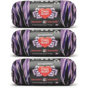 imageRed Heart All in One Granny Square Soft White  Green Scream Yarn  3 Pack of 250g88oz  100 Acrylic  4 Worsted Medium  381m417Yards  for Knitting Crochet and AmigurumiGrape Granny