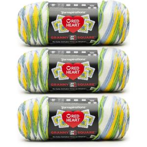 imageRed Heart All in One Granny Square Soft White  Green Scream Yarn  3 Pack of 250g88oz  100 Acrylic  4 Worsted Medium  381m417Yards  for Knitting Crochet and AmigurumiSpring Green