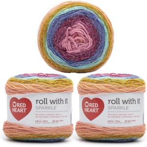imageRed Heart Roll with It Sparkle Diamonds Yarn  3 Pack of 150g53oz  Acrylic Blend  4 Medium Worsted  561 Yards  KnittingCrochetCactus Flower