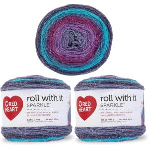 imageRed Heart Roll with It Sparkle Diamonds Yarn  3 Pack of 150g53oz  Acrylic Blend  4 Medium Worsted  561 Yards  KnittingCrochetDestiny