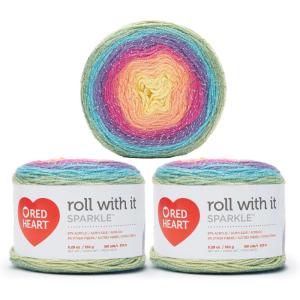 imageRed Heart Roll with It Sparkle Diamonds Yarn  3 Pack of 150g53oz  Acrylic Blend  4 Medium Worsted  561 Yards  KnittingCrochetMagic