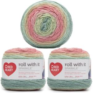 imageRed Heart Roll with It Sparkle Diamonds Yarn  3 Pack of 150g53oz  Acrylic Blend  4 Medium Worsted  561 Yards  KnittingCrochetPatel Paradise
