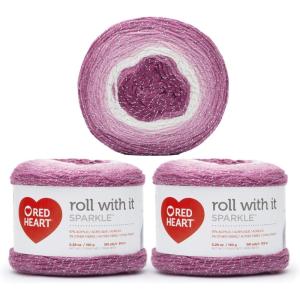 imageRed Heart Roll with It Sparkle Diamonds Yarn  3 Pack of 150g53oz  Acrylic Blend  4 Medium Worsted  561 Yards  KnittingCrochetPixie