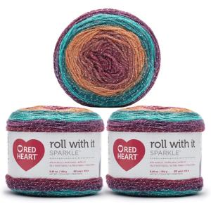 imageRed Heart Roll with It Sparkle Diamonds Yarn  3 Pack of 150g53oz  Acrylic Blend  4 Medium Worsted  561 Yards  KnittingCrochetSedona