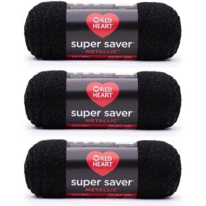 imageRed Heart Super Saver Metallic Light Gray Yarn  3 Pack of 5oz142g  Acrylic  4 Medium Worsted  255 Yards  KnittingCrochetBlack Silver