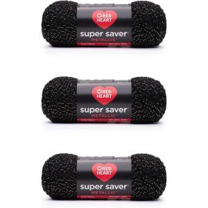imageRed Heart Super Saver Metallic Light Gray Yarn  3 Pack of 5oz142g  Acrylic  4 Medium Worsted  255 Yards  KnittingCrochetBlackGold