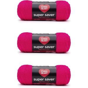imageRed Heart Super Saver Metallic Light Gray Yarn  3 Pack of 5oz142g  Acrylic  4 Medium Worsted  255 Yards  KnittingCrochetFuchsia