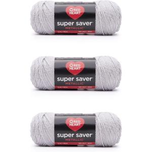 imageRed Heart Super Saver Metallic Light Gray Yarn  3 Pack of 5oz142g  Acrylic  4 Medium Worsted  255 Yards  KnittingCrochetLight Gray