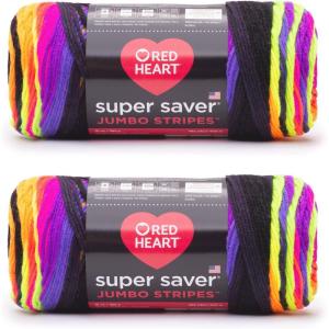 imageRed Heart Super Saver Jumbo Favorite Stripe Yarn  2 Pack of 283g14oz  Acrylic  4 Medium Worsted  482 Yards  KnittingCrochetBright Stripe