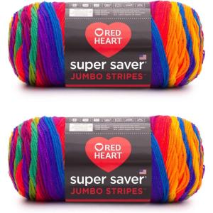 imageRed Heart Super Saver Jumbo Favorite Stripe Yarn  2 Pack of 283g14oz  Acrylic  4 Medium Worsted  482 Yards  KnittingCrochetFavorite Stripe