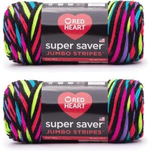 imageRed Heart Super Saver Jumbo Favorite Stripe Yarn  2 Pack of 283g14oz  Acrylic  4 Medium Worsted  482 Yards  KnittingCrochetNeon Stripe
