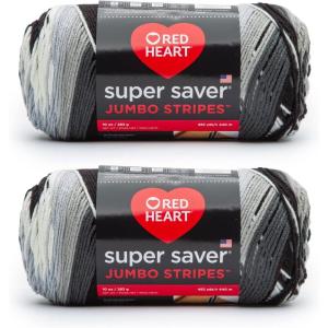imageRed Heart Super Saver Jumbo Favorite Stripe Yarn  2 Pack of 283g14oz  Acrylic  4 Medium Worsted  482 Yards  KnittingCrochetNewspaper Stripe